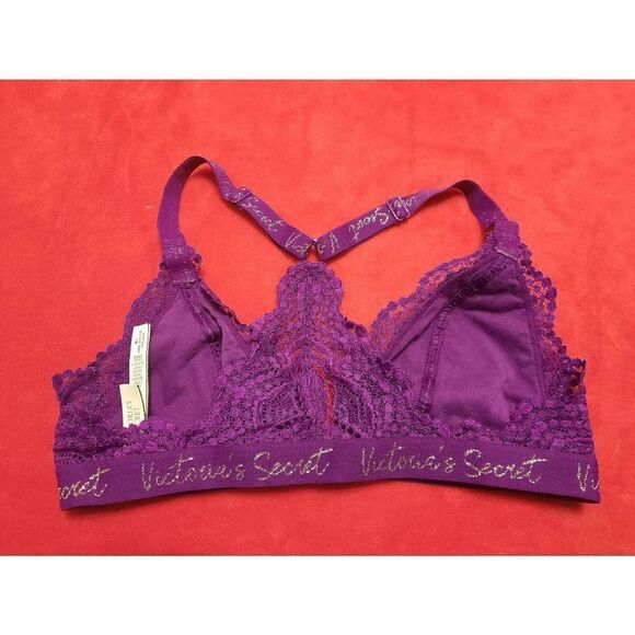 Victoria's Secret size M Purple Lace Triangle Racerback Bralette Bra - Picture 2 of 3